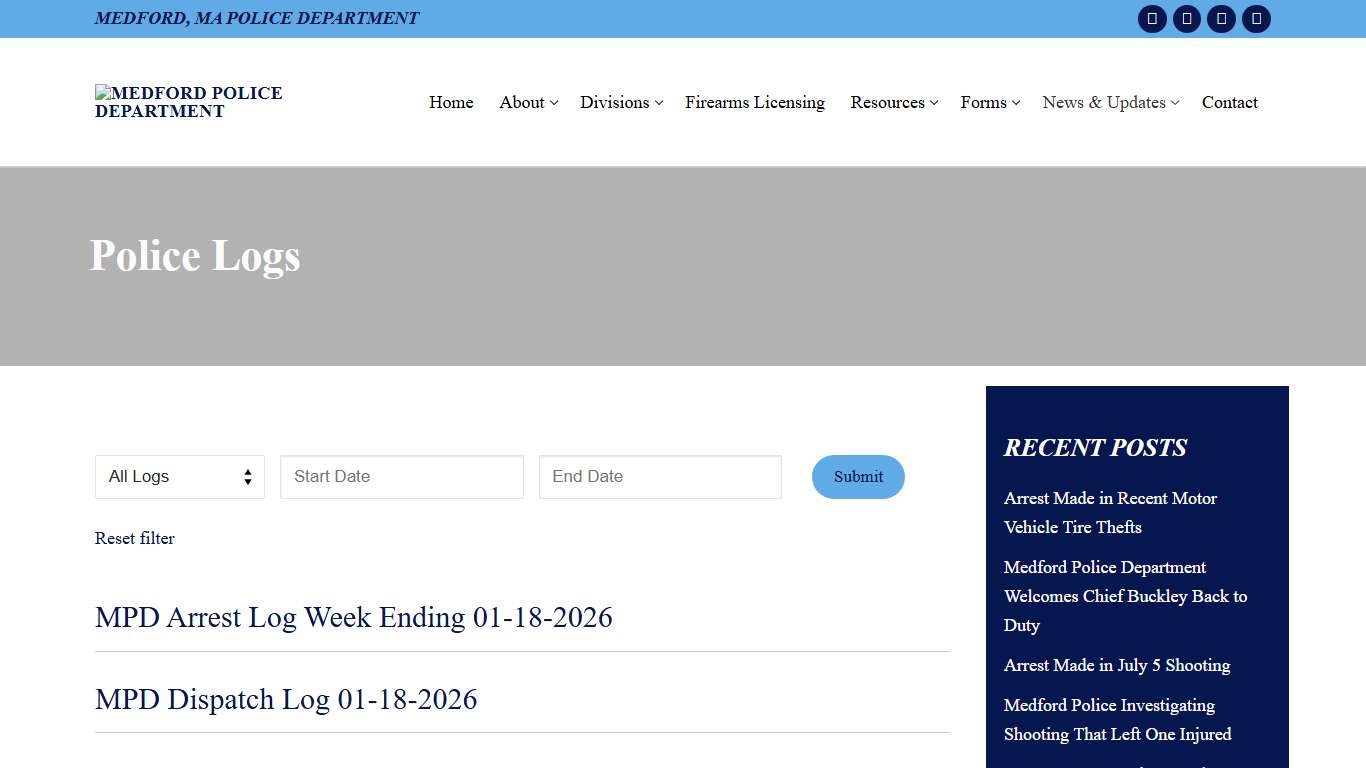 Police Logs – Medford Police Department