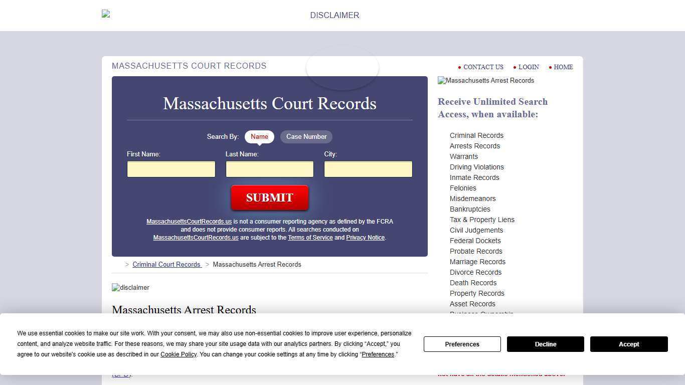 Massachusetts Arrest Records | MassachusettsCourtRecords.us