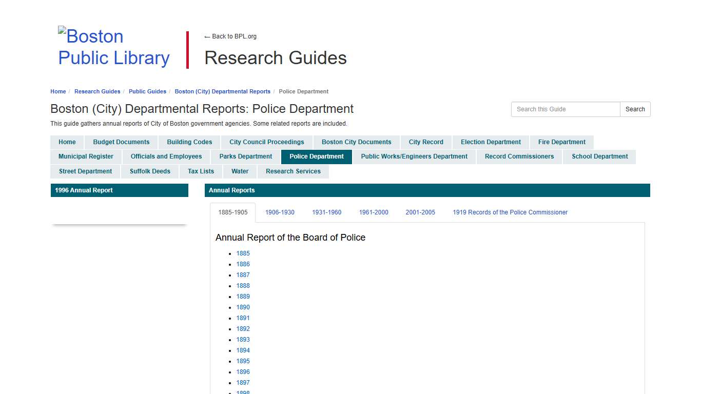 Police Department - Boston (City) Departmental Reports - Research Guides at Boston Public Library