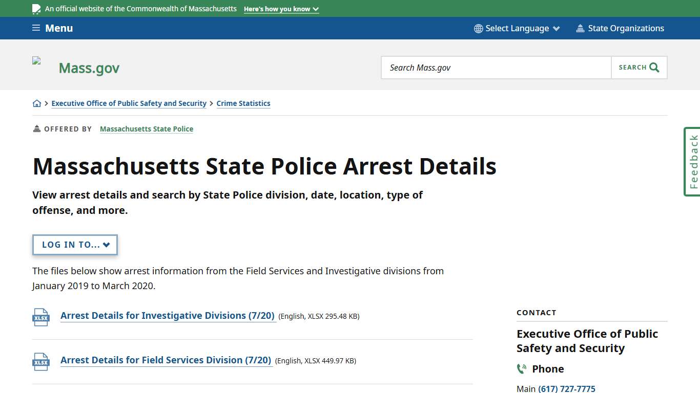 Massachusetts State Police Arrest Details | Mass.gov